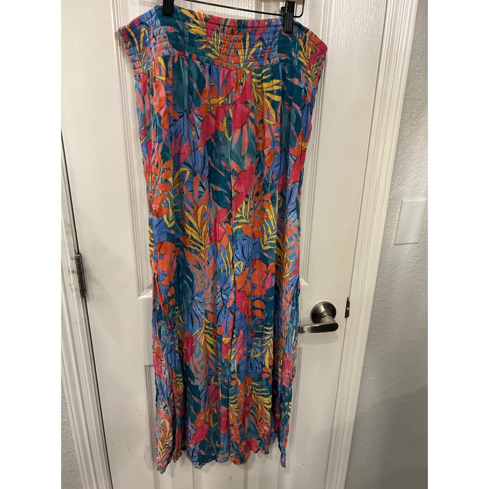 Kona Sol Wide Leg Pants Blue Pink Tropical Floral Smocked Waist Summer Beach